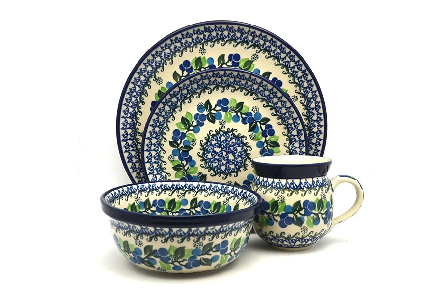 Polish Pottery 4-pc. Place Setting With Standard Bowl - Blue Berries