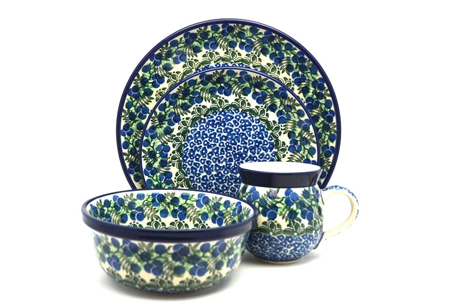 Polish Pottery 4-pc. Place Setting With Standard Bowl - Huckleberry 1 Polish Pottery 4-pc. Place Setting With Standard Bowl - Huckleberry