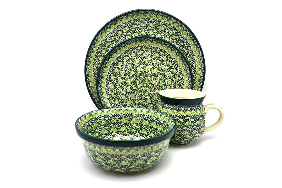 Polish Pottery 4-pc. Place Setting With Standard Bowl - Irish Meadow 1 Polish Pottery 4-pc. Place Setting With Standard Bowl - Irish Meadow