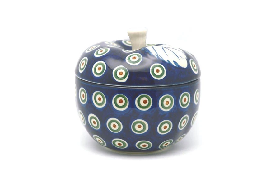 Polish Pottery Apple Baker - Peacock 1 Polish Pottery Apple Baker - Peacock