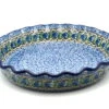 Polish Pottery Baker - Pie Dish - Fluted - Peacock Feather