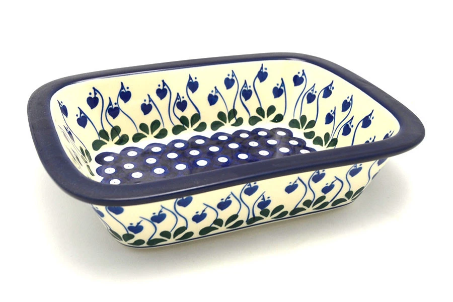 Polish Pottery Baker - Rectangular With Grip Lip - Bleeding Heart