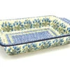 Polish Pottery Baker - Rectangular With Tab Handles - 7 Cups - Blue Bells