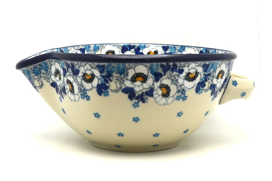 Polish Pottery Batter Bowl - 1 Quart - White Poppy