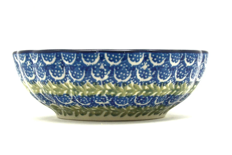 Polish Pottery Bowl - Shallow Scalloped - Small - Blue Bells - Image 2