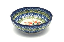 Polish Pottery Bowl - Shallow Scalloped - Small - Crimson Bells
