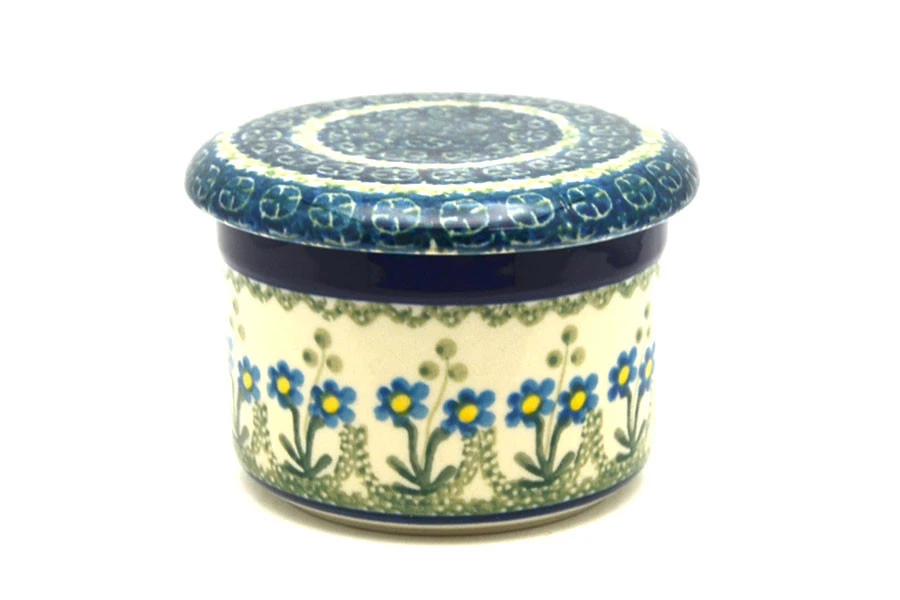 Polish Pottery Butter Keeper - Blue Spring Daisy 1 Polish Pottery Butter Keeper - Blue Spring Daisy