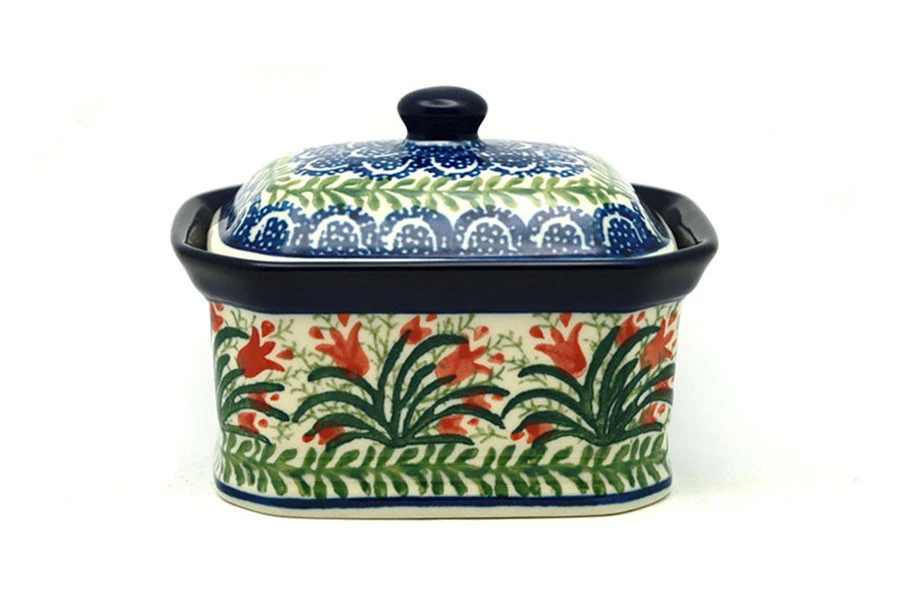 Polish Pottery Cake Box - Small - Crimson Bells