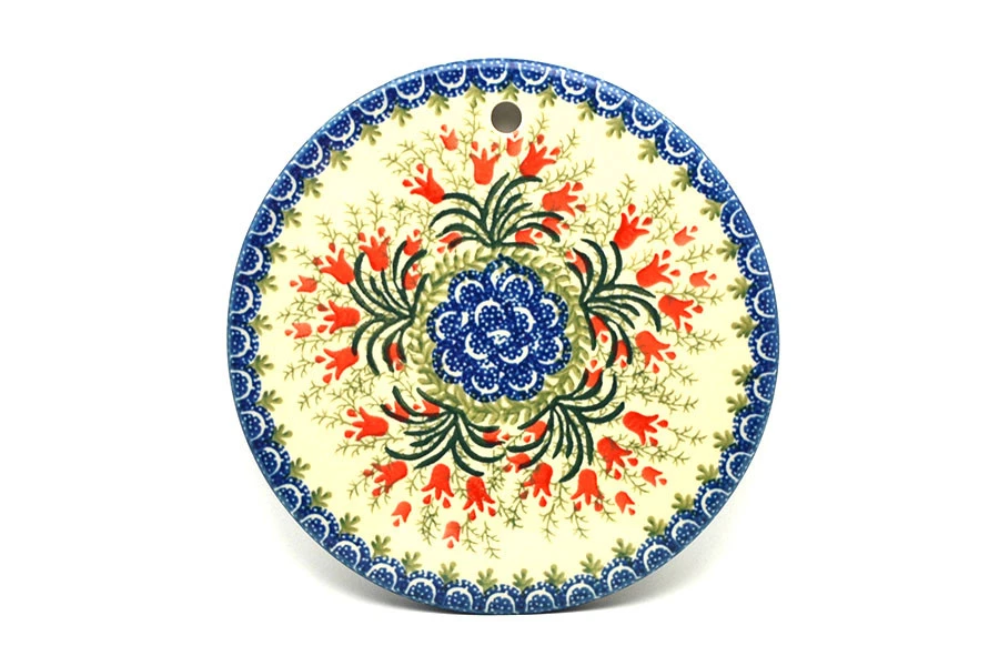 Polish Pottery Cheese Board - 7 1/4" - Crimson Bells
