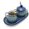 Polish Pottery Cream & Sugar Set With Sugar Spoon - Aztec Sky