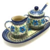Polish Pottery Cream & Sugar Set With Sugar Spoon - Morning Glory