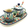 Polish Pottery Cream & Sugar Set With Sugar Spoon - Unikat Signature - U4600