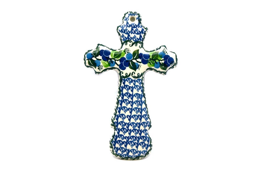 Polish Pottery Cross - Large (8") - Blue Berries