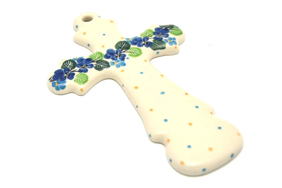 Polish Pottery Cross - Large (8") - Spring Viola