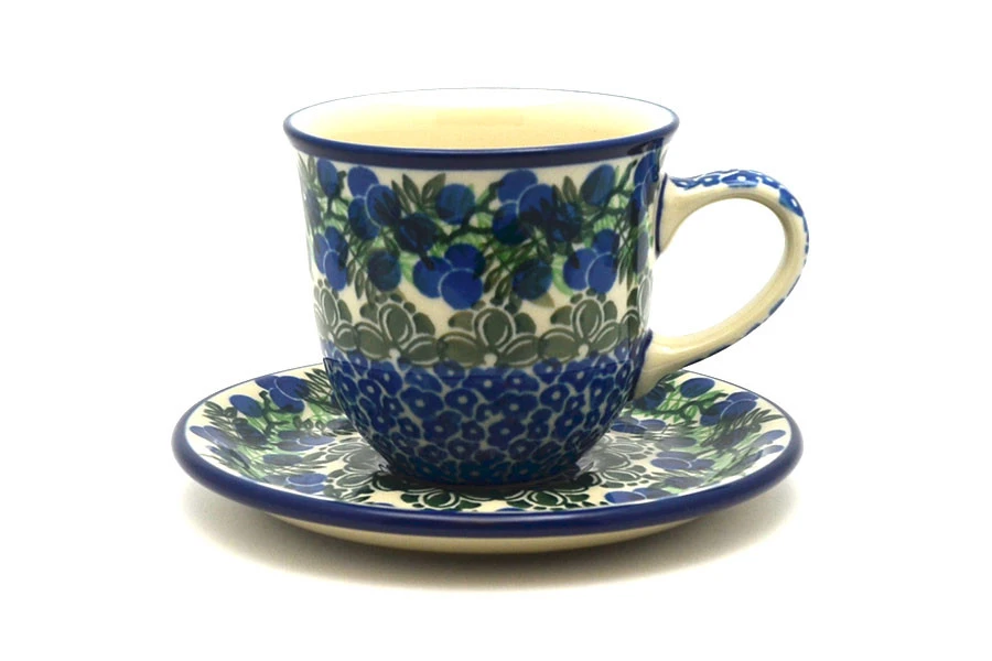 Polish Pottery Cup & Saucer - Huckleberry 1 Polish Pottery Cup & Saucer - Huckleberry