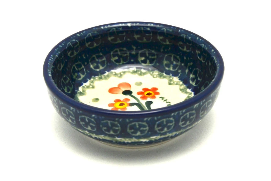 Polish Pottery Dish - Round Food Prep - Peach Spring Daisy 1 Polish Pottery Dish - Round Food Prep - Peach Spring Daisy