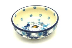 Polish Pottery Dish - Round Food Prep - White Poppy