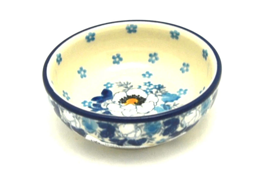 Polish Pottery Dish - Round Food Prep - White Poppy