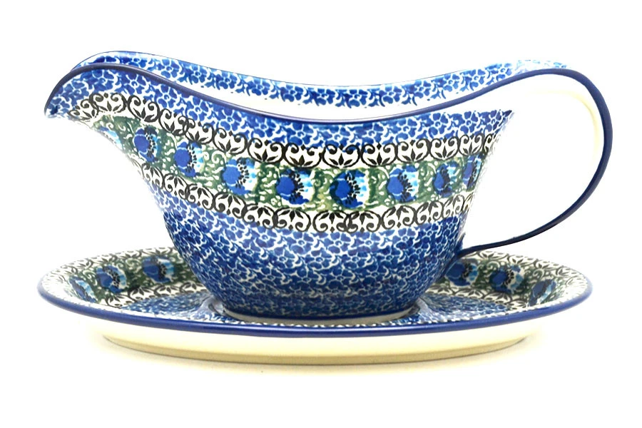 Polish Pottery Gravy Boat - Peacock Feather 1 Polish Pottery Gravy Boat - Peacock Feather