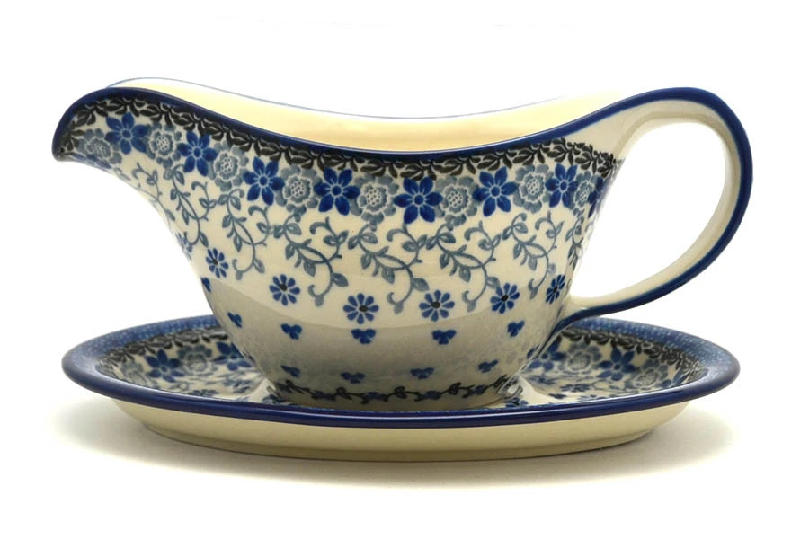 Polish Pottery Gravy Boat - Silver Lace