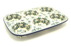 Polish Pottery Muffin Pan - Forget-Me-Knot