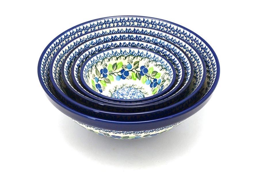 Polish Pottery Nesting Bowl Set - Blue Berries