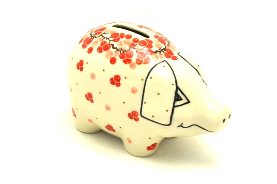 Polish Pottery Piggy Bank - Pink Peppercorn