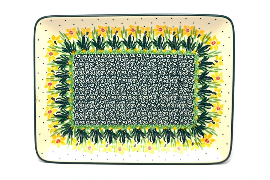 Polish Pottery Plate - Rectangular - Daffodil 1 Polish Pottery Plate - Rectangular - Daffodil