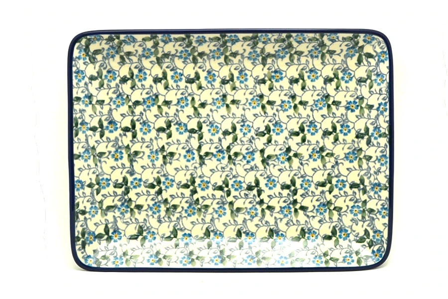 Polish Pottery Plate - Rectangular - Forget-Me-Knot