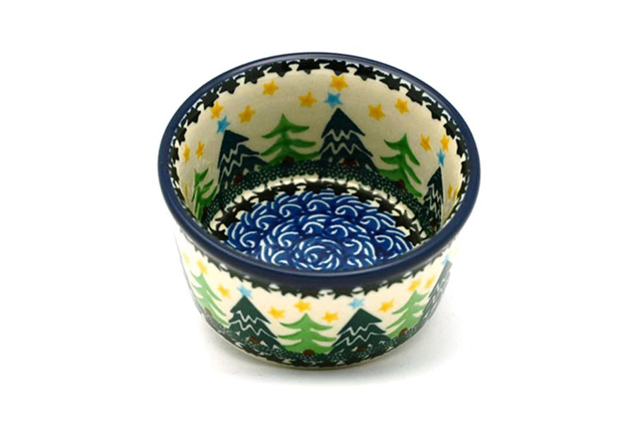 Polish Pottery Ramekin - Christmas Trees 1 Polish Pottery Ramekin - Christmas Trees