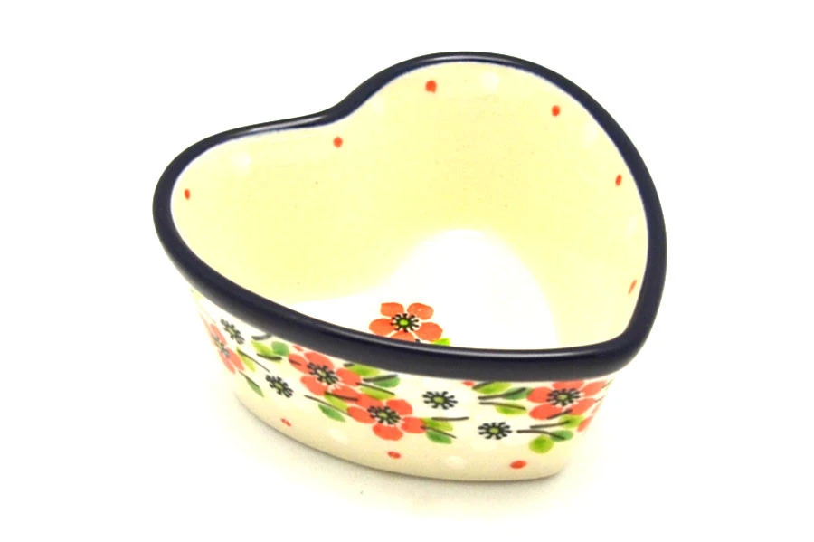 Polish Pottery Ramekin - Heart - Poppy Seed 1 Polish Pottery Ramekin - Heart - Poppy Seed