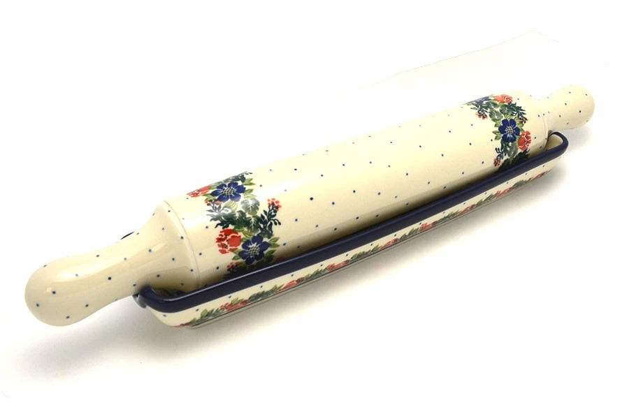 Polish Pottery Rolling Pin With Stand - Garden Party