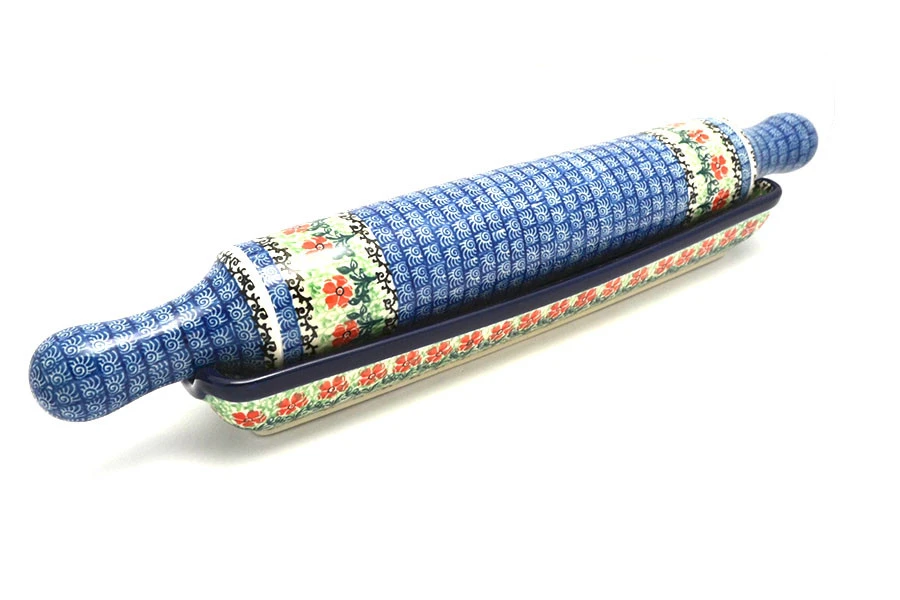 Polish Pottery Rolling Pin With Stand - Maraschino