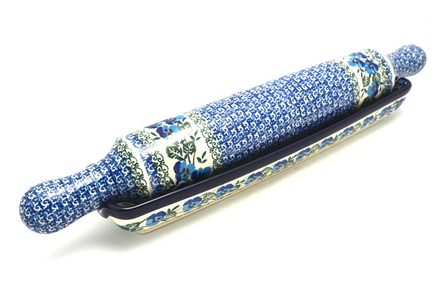 Polish Pottery Rolling Pin With Stand - Winter Viola