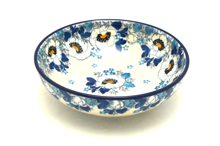 Polish Pottery Small Shallow Bowl - White Poppy 1 Polish Pottery Small Shallow Bowl - White Poppy