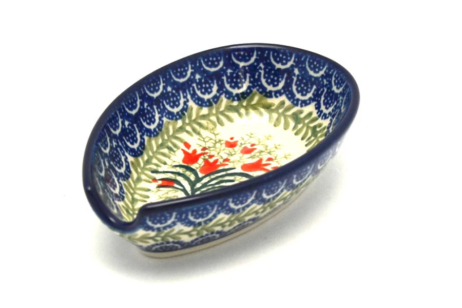 Polish Pottery Spoon Rest - Crimson Bells 1 Polish Pottery Spoon Rest - Crimson Bells