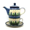 Polish Pottery Tea Time For One - Christmas Trees