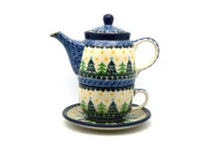 Polish Pottery Tea Time For One - Christmas Trees