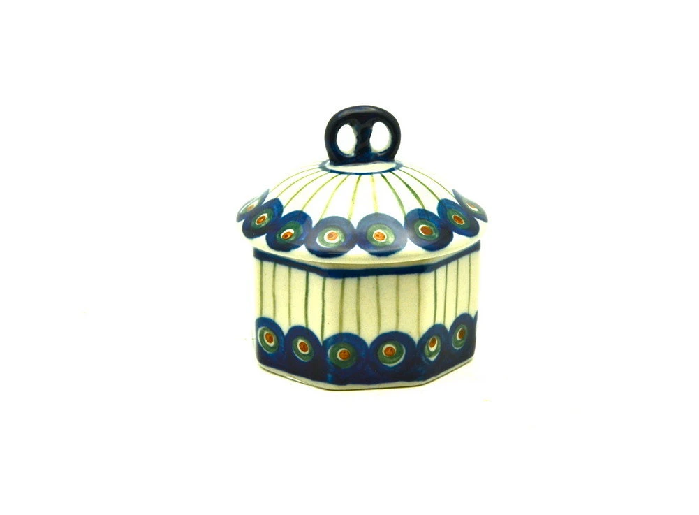 Polish Pottery Trinket Box - Peacock 1 Polish Pottery Trinket Box - Peacock